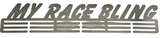Stainless steel race bling medal hanger with multiple slots, mounted on a wall.